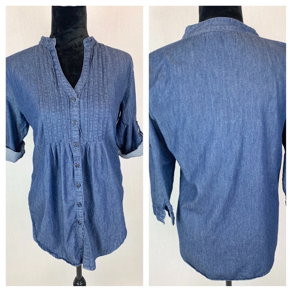 Denim Chambray Button Down Blouse